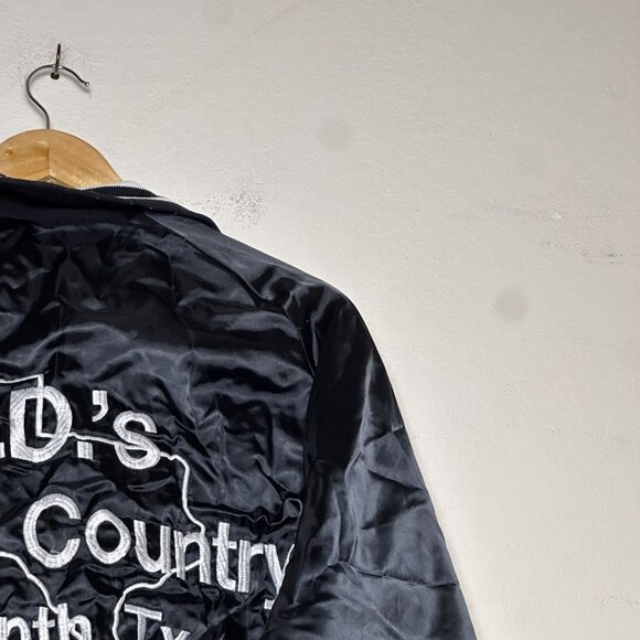 VTG Don Alleson Bomber Satin Varsity Jacket Women M Black "Lisa" 90s Button Up - Picture 14 of 15